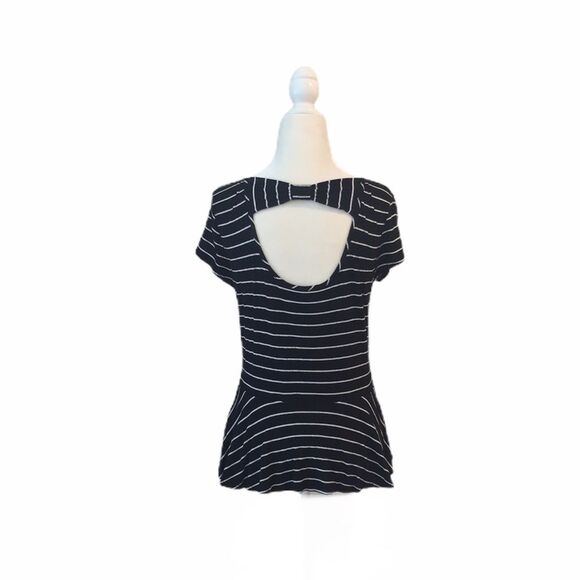 Chelsea & Theodore Striped Black Bow Peplum Top - Picture 6 of 10